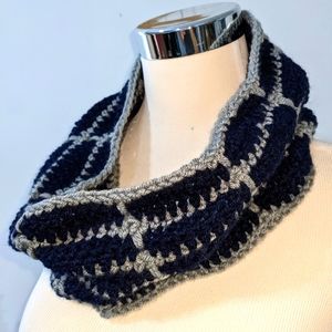 NEW Gray Navy Cowl Crochet Scarf HANDCRAFTED